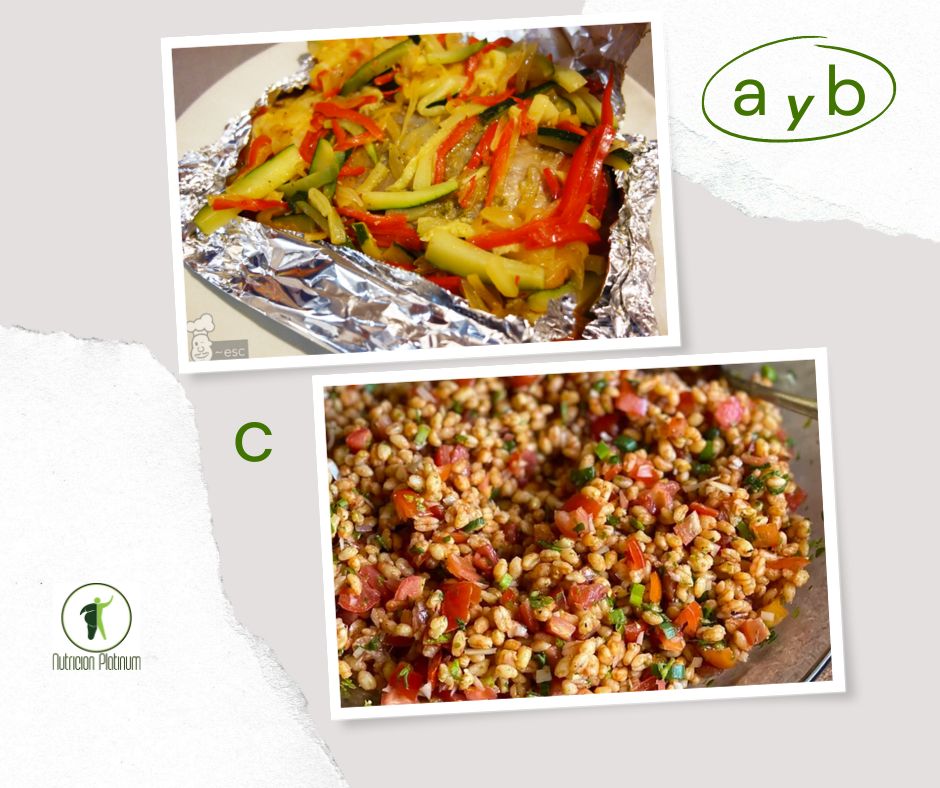 salmon sin piel al pesto con ensalada con trigo pelado (Kisir)